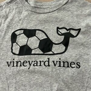 Brand new Vineyard Vines short sleeve t-shirt in grey with soccer whale on front